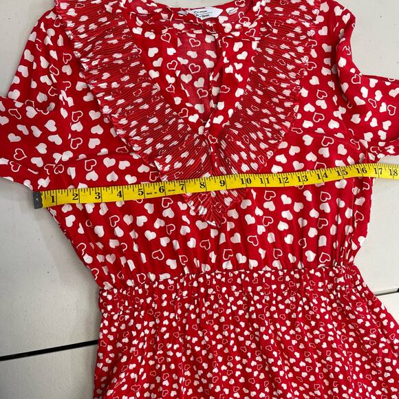 & Other Stories 2 of Hearts red white hearts dress ruffle neck line size 6 - Picture 9 of 16